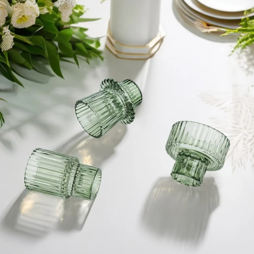 Vintage Ribbed Taper Glass Candle Holder