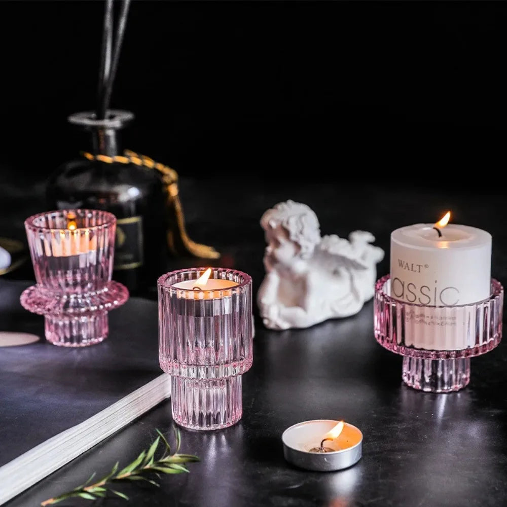 Vintage Ribbed Taper Glass Candle Holder