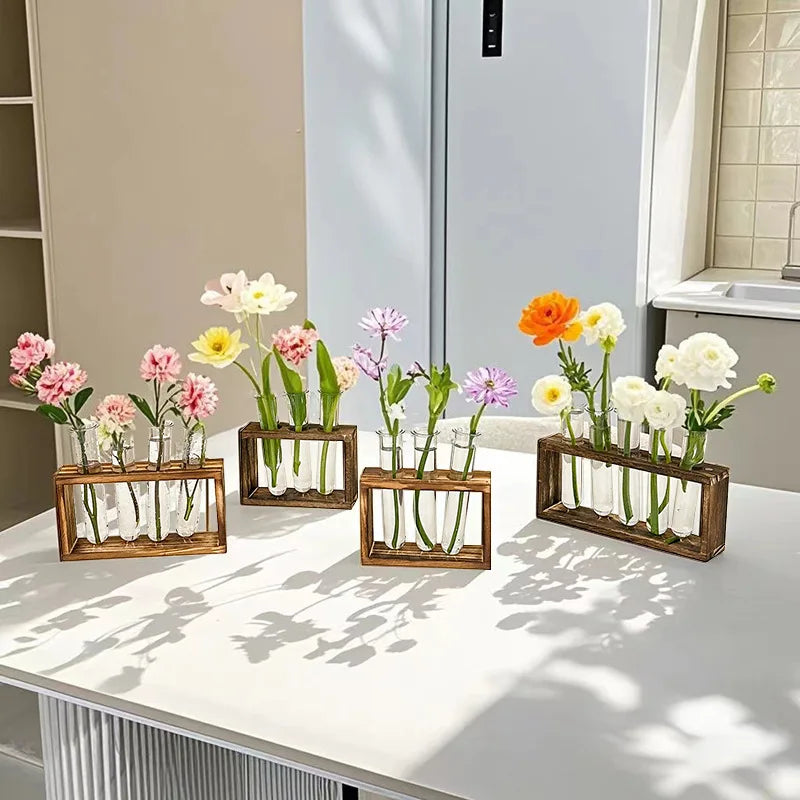 Wooden Frame Creative Glass Vases