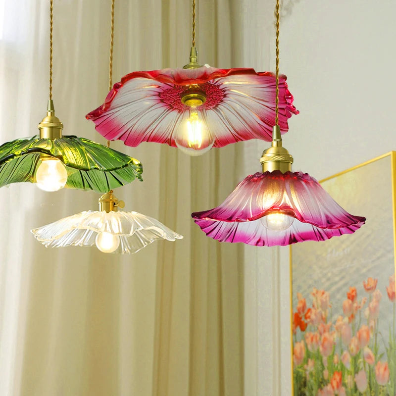 Vintage Pendant Glass Flower Lights