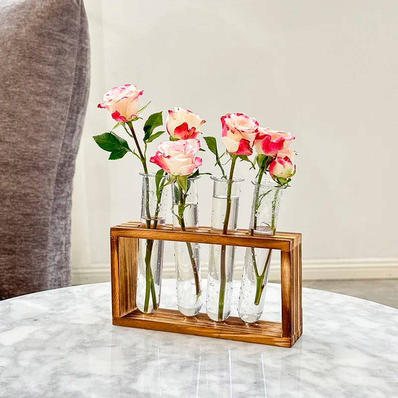 Wooden Frame Creative Glass Vases