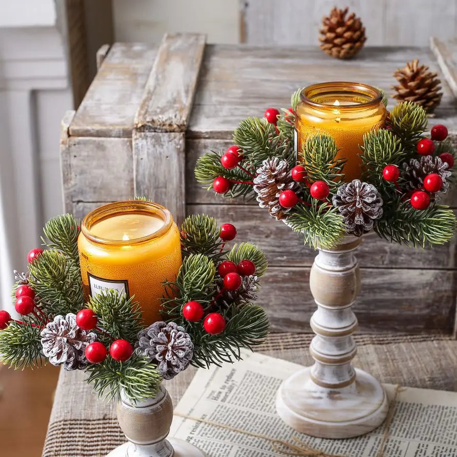 Red Berries Frosted Pinecones Centrepiece