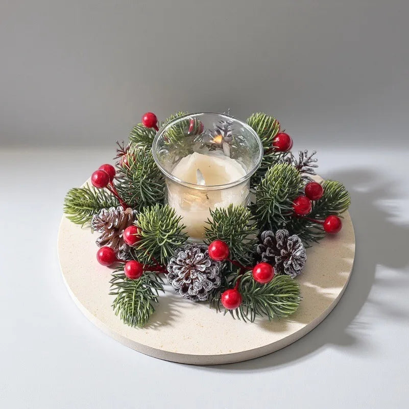 Red Berries Frosted Pinecones Centrepiece
