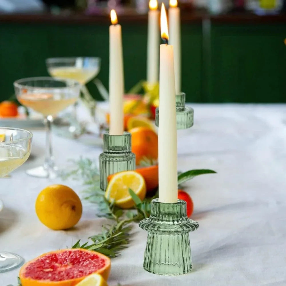 Vintage Ribbed Taper Glass Candle Holder