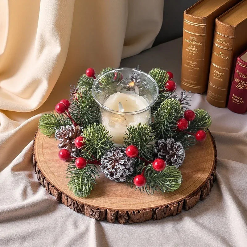 Red Berries Frosted Pinecones Centrepiece
