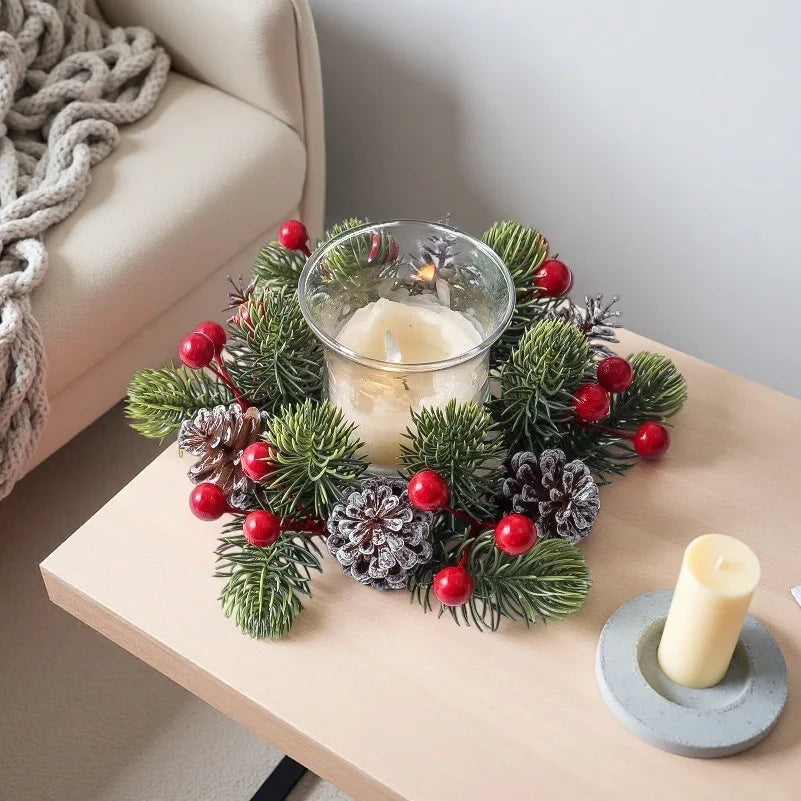 Red Berries Frosted Pinecones Centrepiece