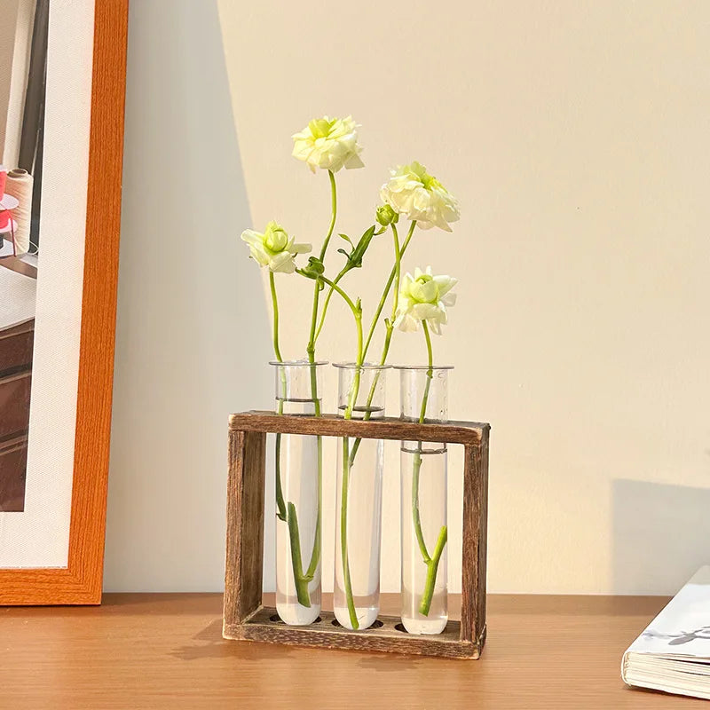 Wooden Frame Creative Glass Vases