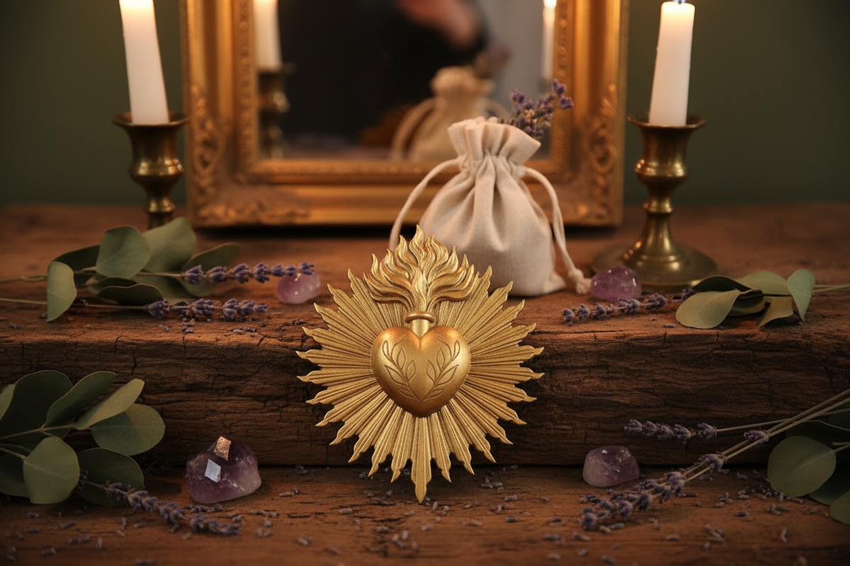 Gold Milagros Sacred Heart Folk Charm Lifestyle