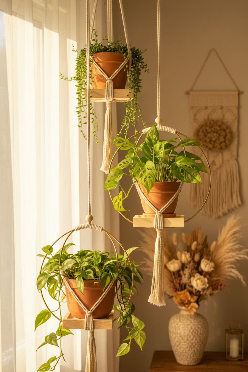 Golden Thread Plant Hanger - multiple heights, no tassel